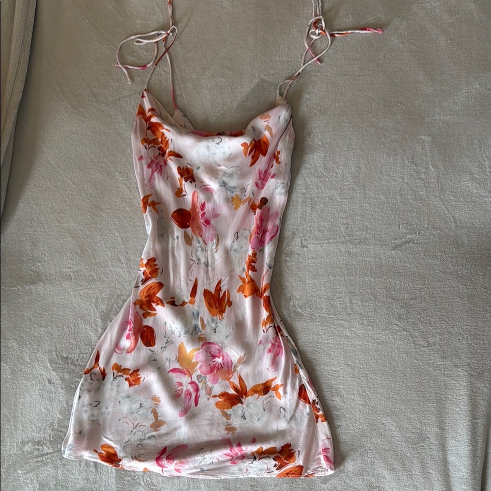 Zara Floral Slip Dress with Pink and Orange Accents